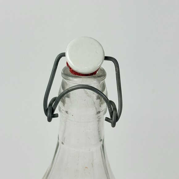 Vintage 13" Italian Glass Bottle With Ceramic Stopper Swing Top Closure Clear - Picture 3 of 9